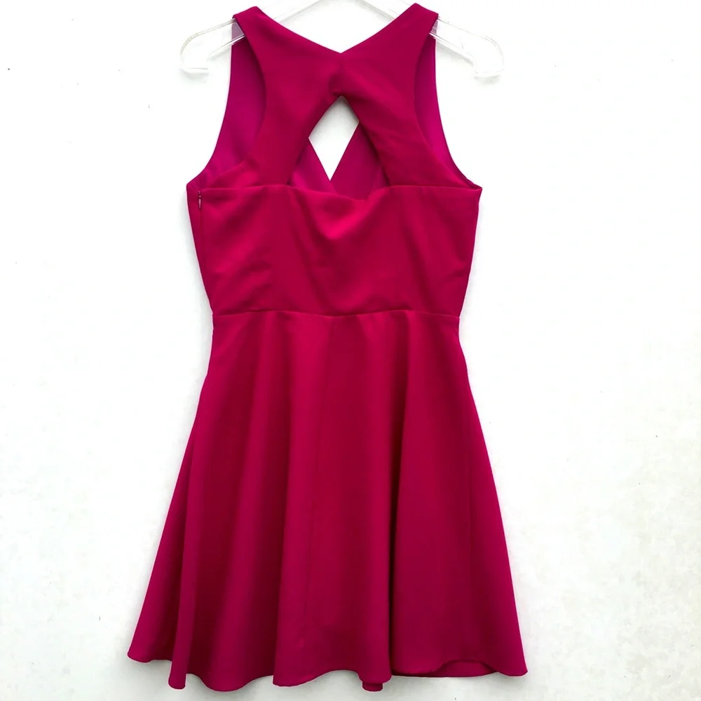 ADELYN RAE FUCSHIA CUTOUT SKATER DRESS